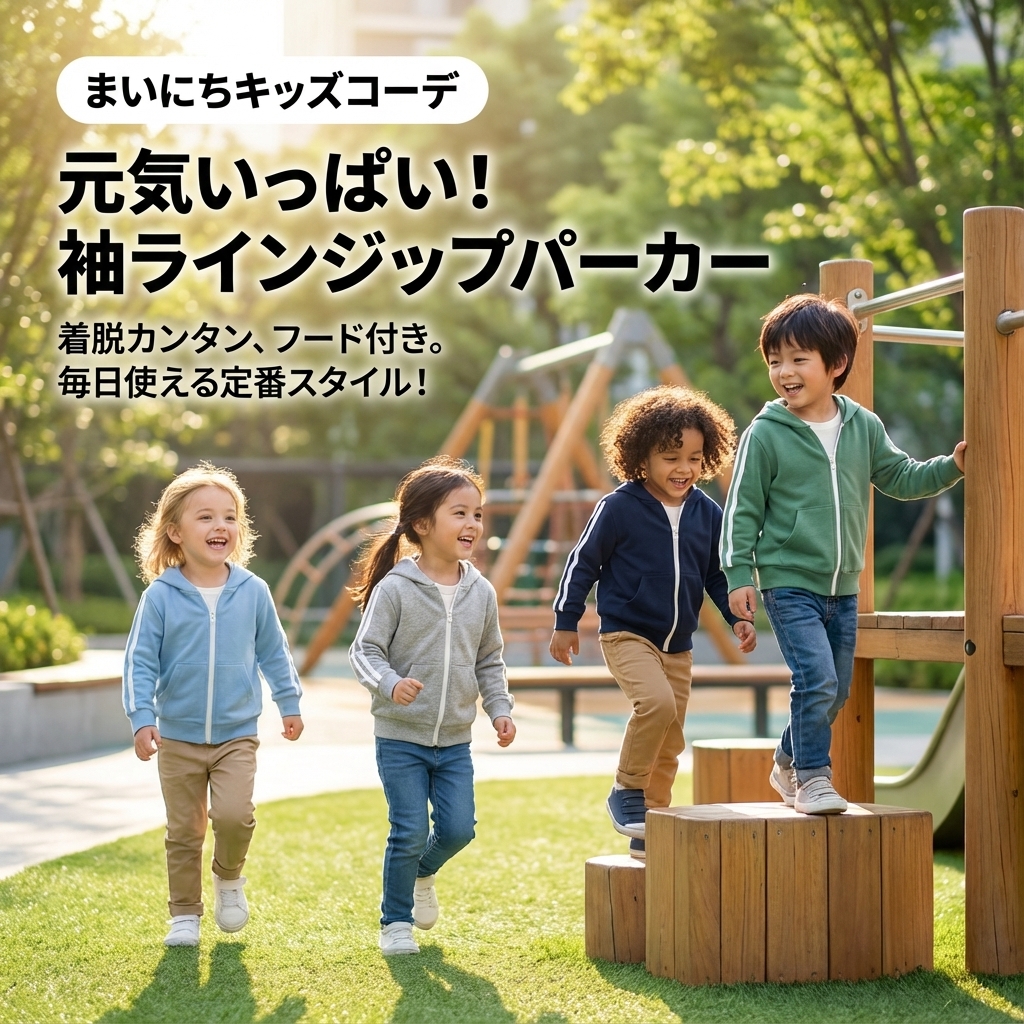 キッズファッション 袖ライン入りジップアップパーカートレーナー - 商品イメージ