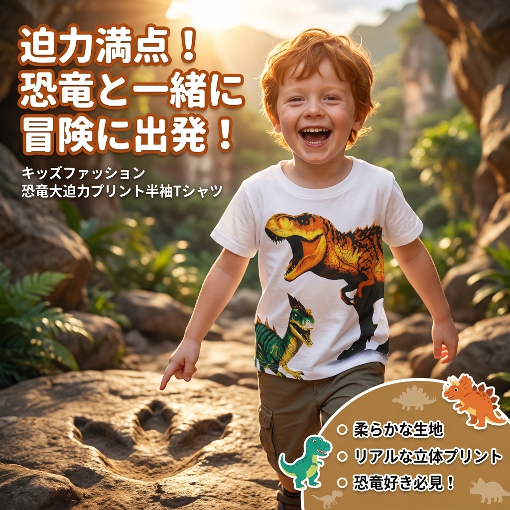 キッズファッション 恐竜大迫力プリント半袖Tシャツ - 商品イメージ