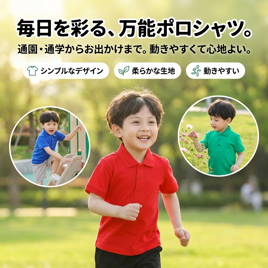 キッズファッション ベーシック襟付き半袖ポロシャツ - 商品イメージ