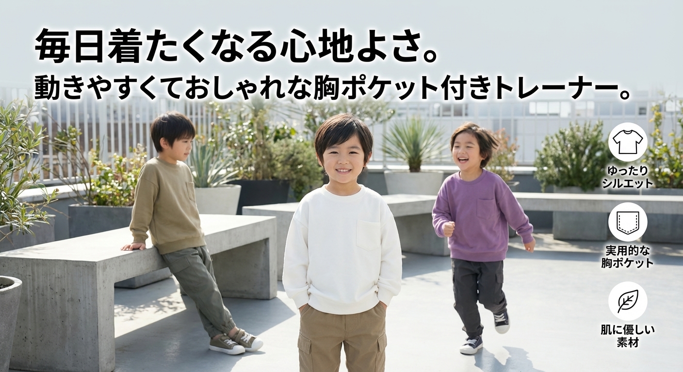 キッズファッション 胸ポケット付き長袖トレーナー - 商品イメージ