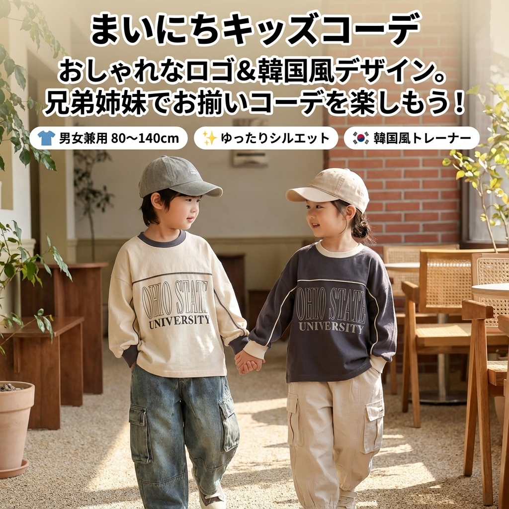 キッズファッション 男女兼用 韓国風トレーナー 80〜140センチ 長袖子供服 - 商品イメージ