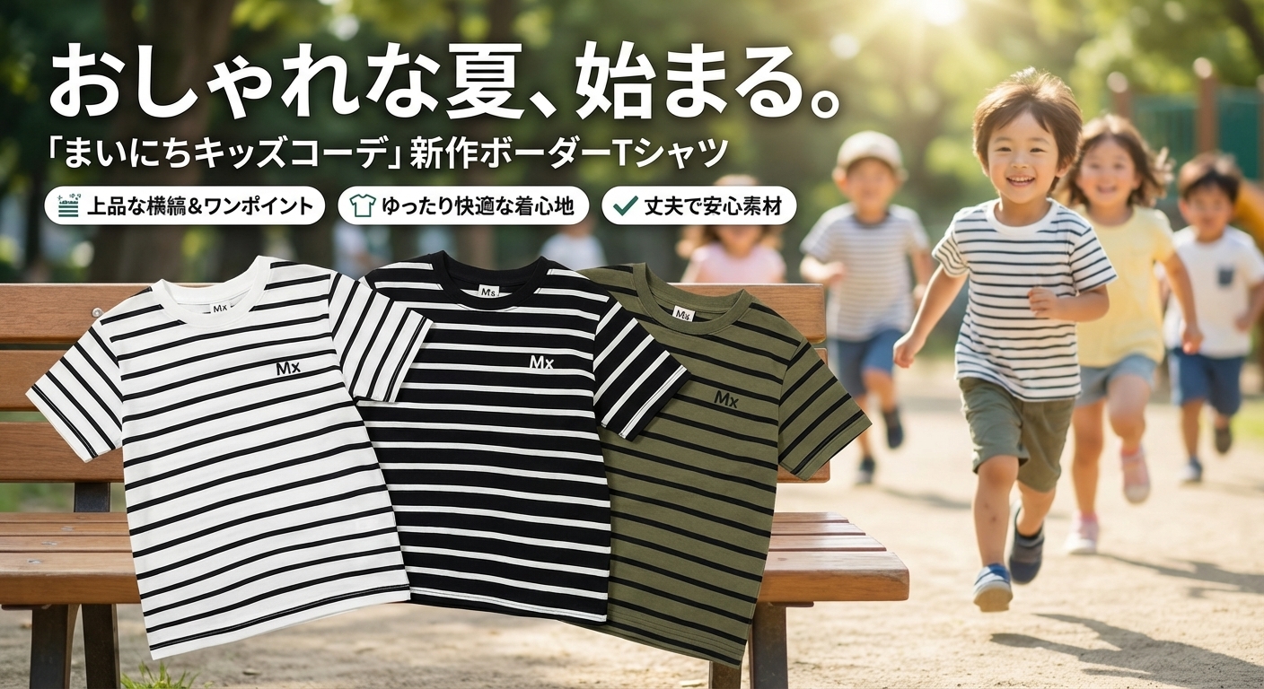 キッズファッション 横縞模様がおしゃれな子供用半袖上着 - 商品イメージ