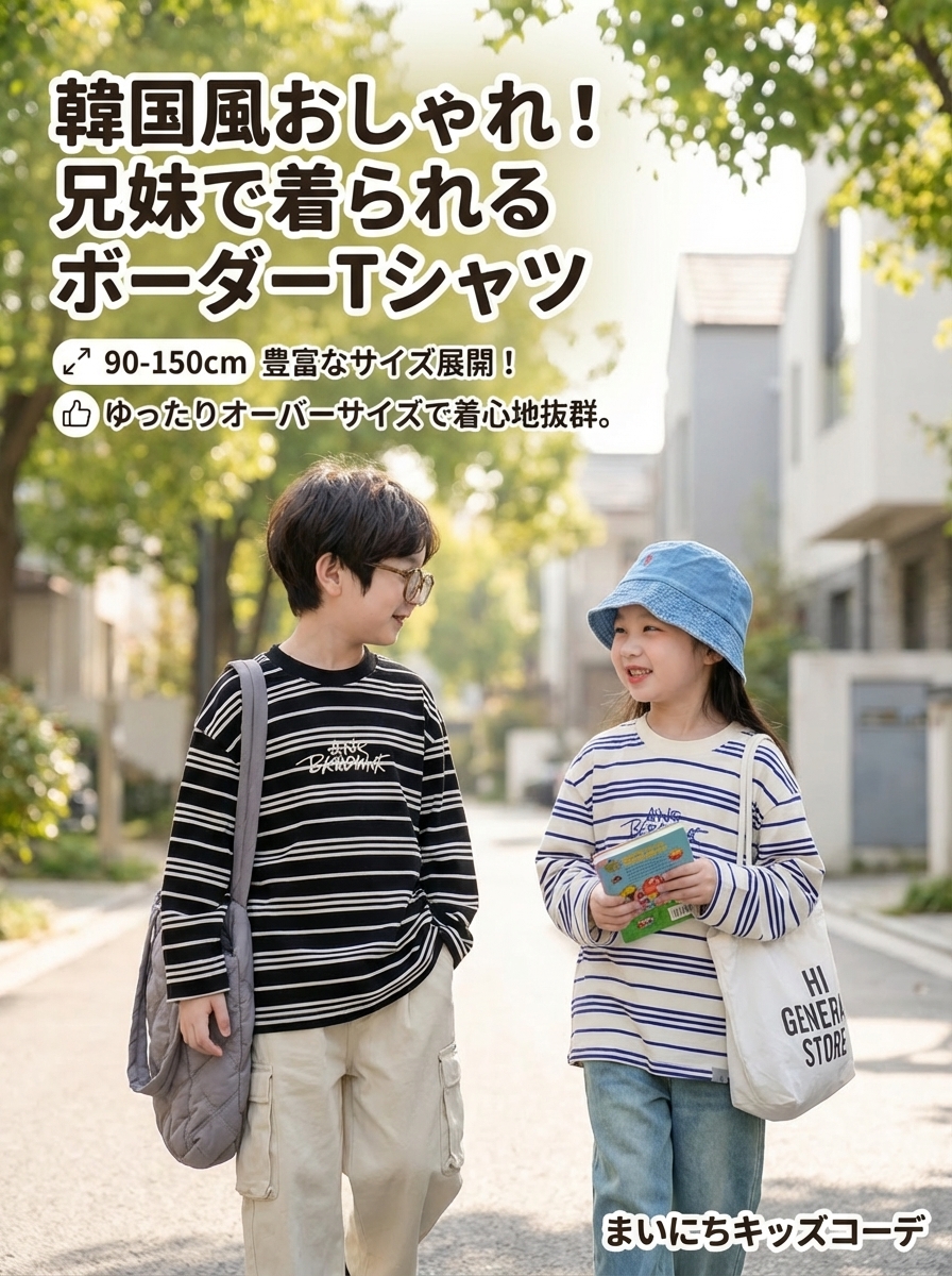 キッズファッション 男の子女の子兼用ボーダー柄長袖Tシャツ90-150センチ韓国風 - 商品イメージ