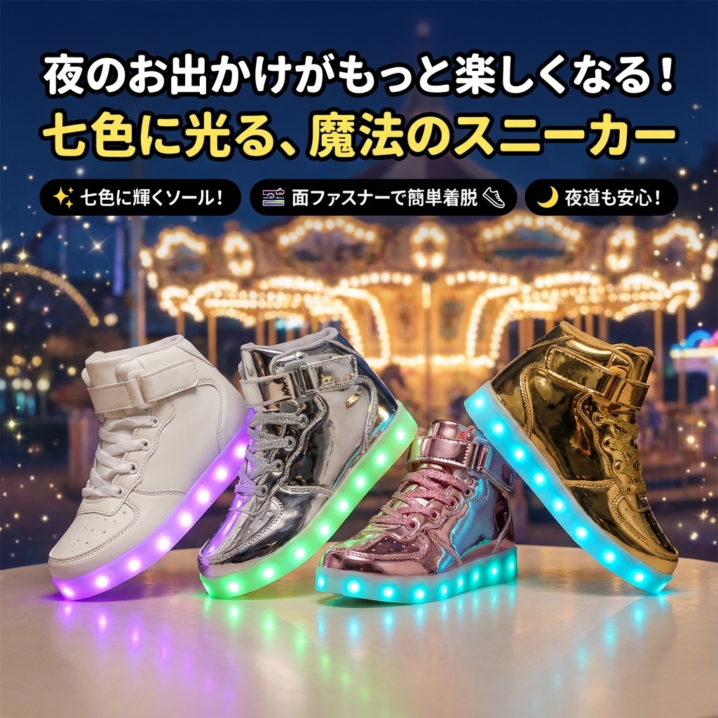 キッズファッション 光る靴底付きハイカット発光スニーカー - 商品イメージ