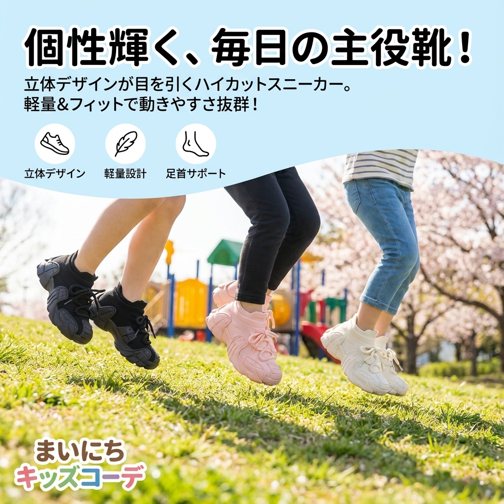 キッズファッション 立体デザインハイカットスニーカー - 商品イメージ