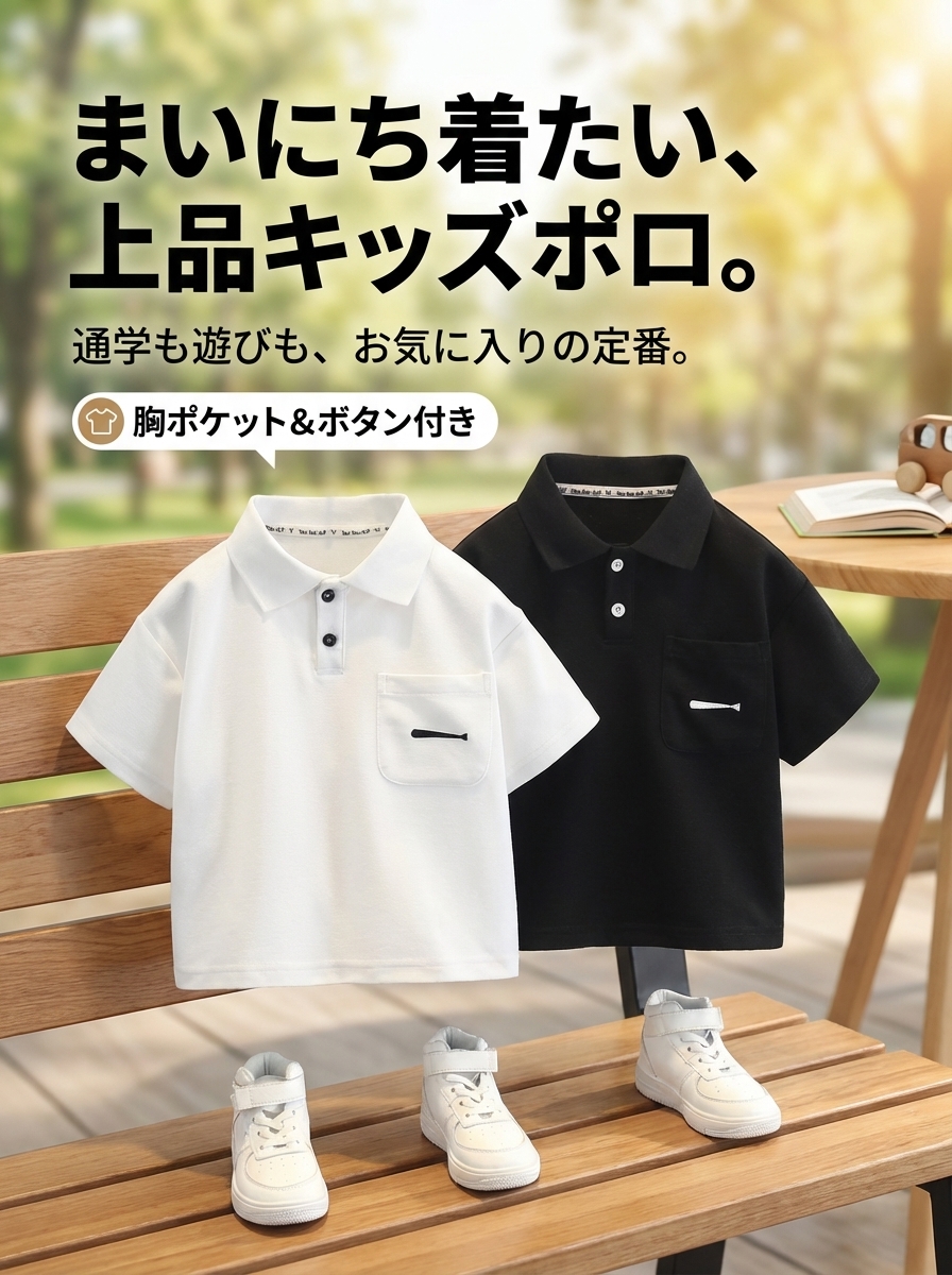 キッズファッション 胸ポケット付きボタン襟半袖シャツ - 商品イメージ