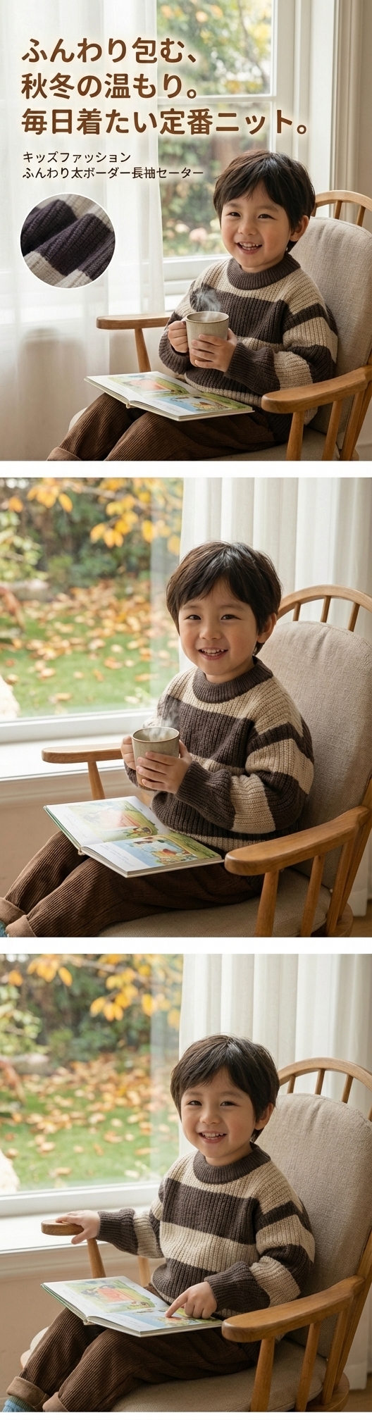 キッズファッション ふんわり太ボーダー長袖セーター - 商品イメージ