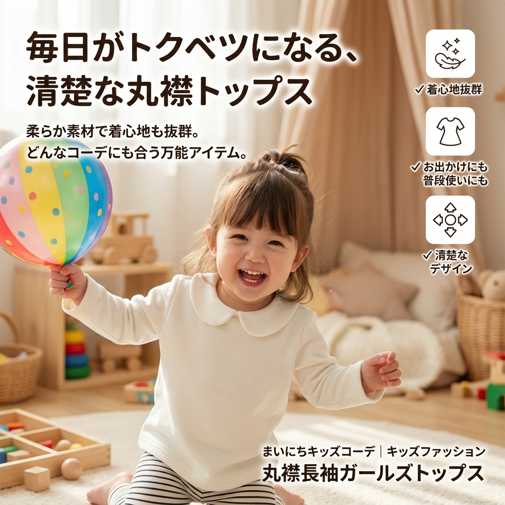 キッズファッション 丸襟長袖ガールズトップス - 商品イメージ