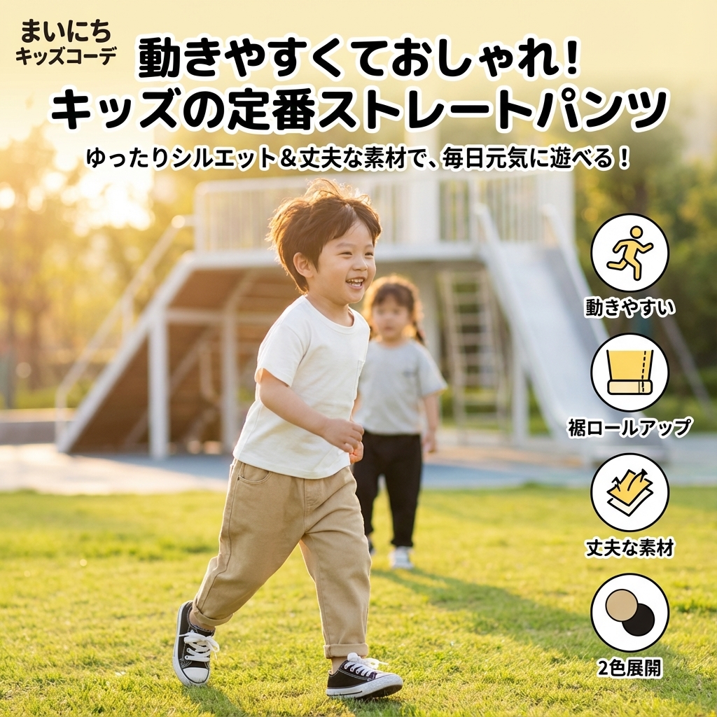 キッズファッション ゆったりストレート子供用長ズボン - 商品イメージ