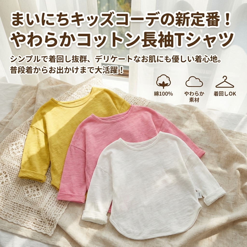 キッズファッション やわらか素材の長袖無地トップス - 商品イメージ