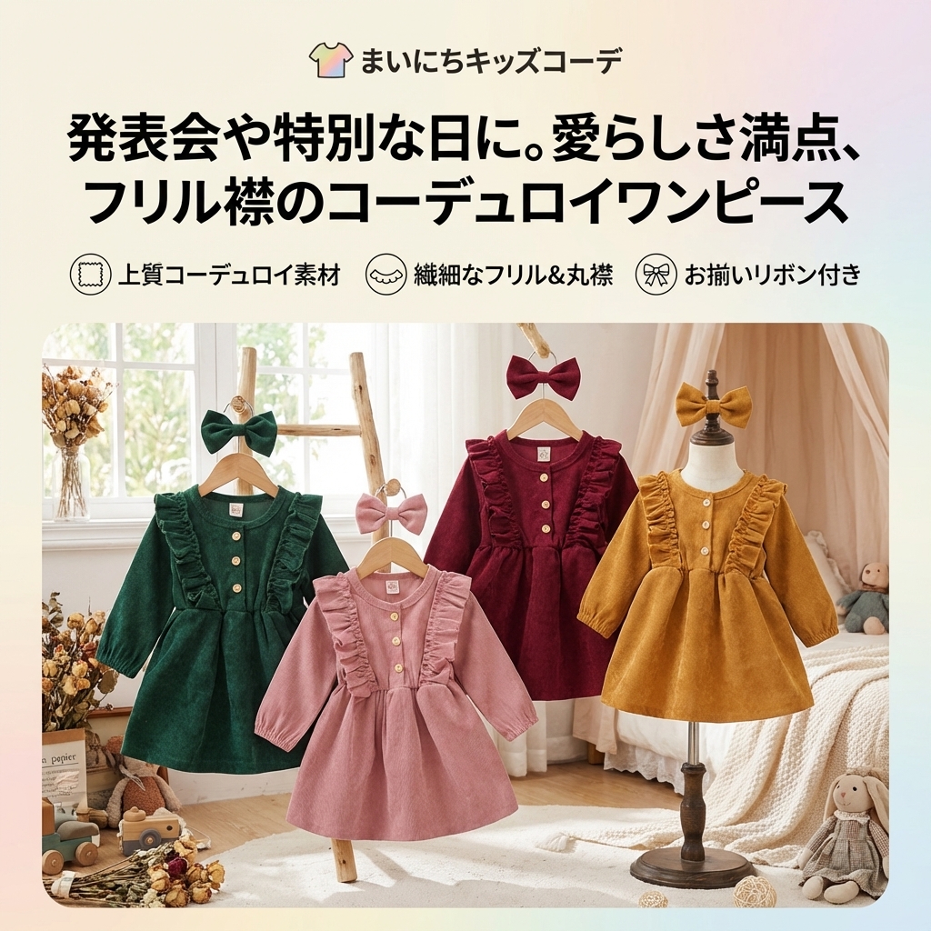 キッズファッション フリル襟長袖コーデュロイワンピース - 商品イメージ