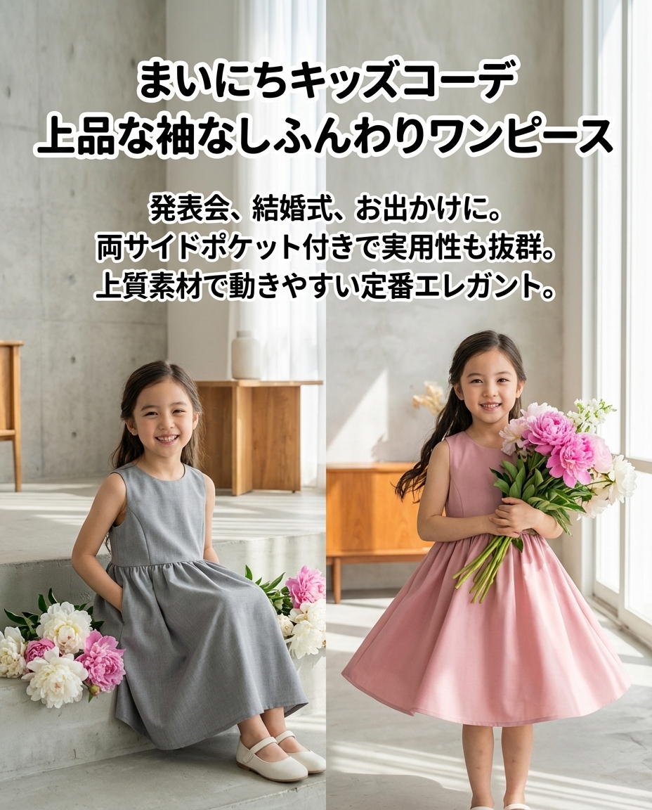 キッズファッション 上品な袖なしふんわりスカート子供用ワンピース - 商品イメージ