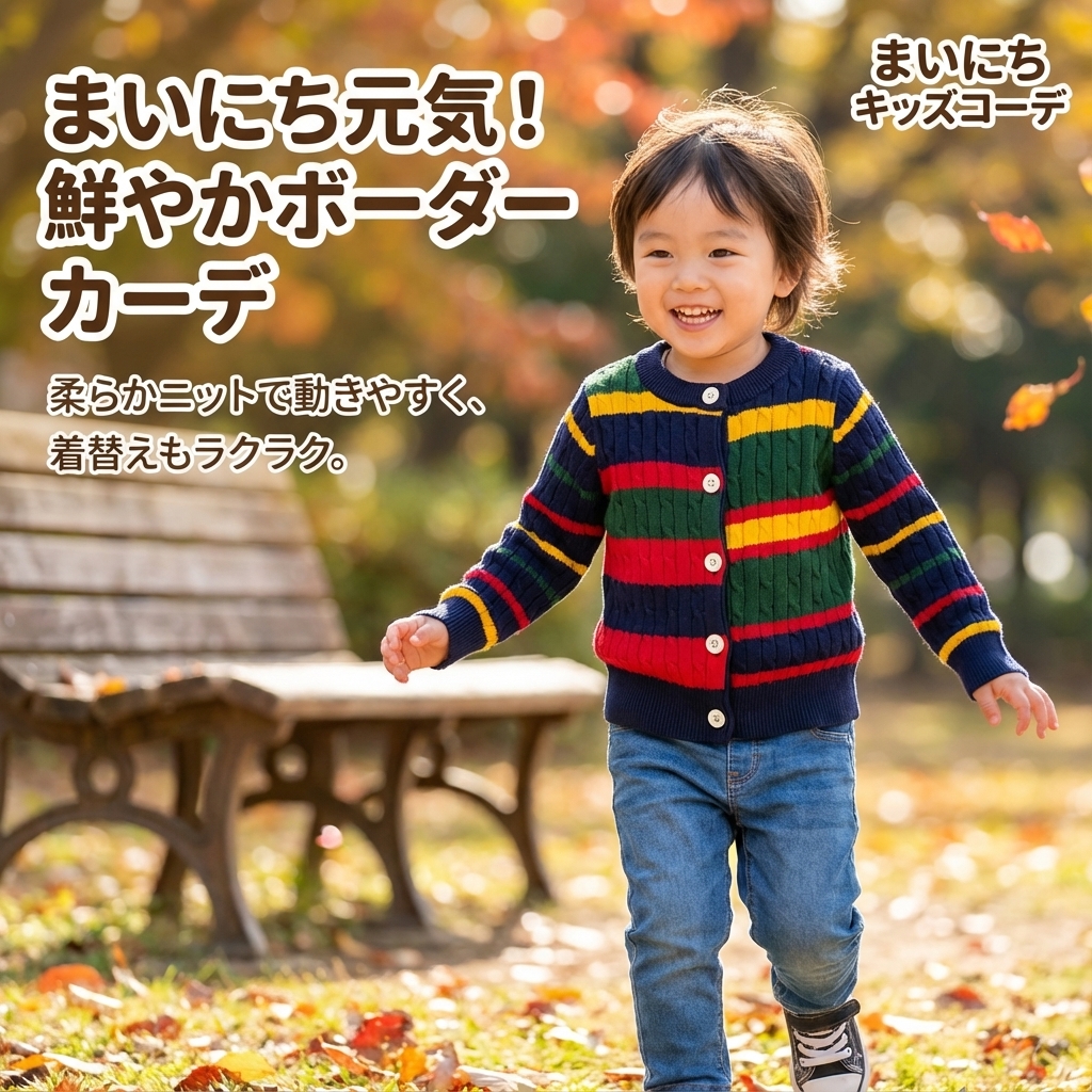 キッズファッション キッズ マルチボーダー 長袖カーディガン - 商品イメージ