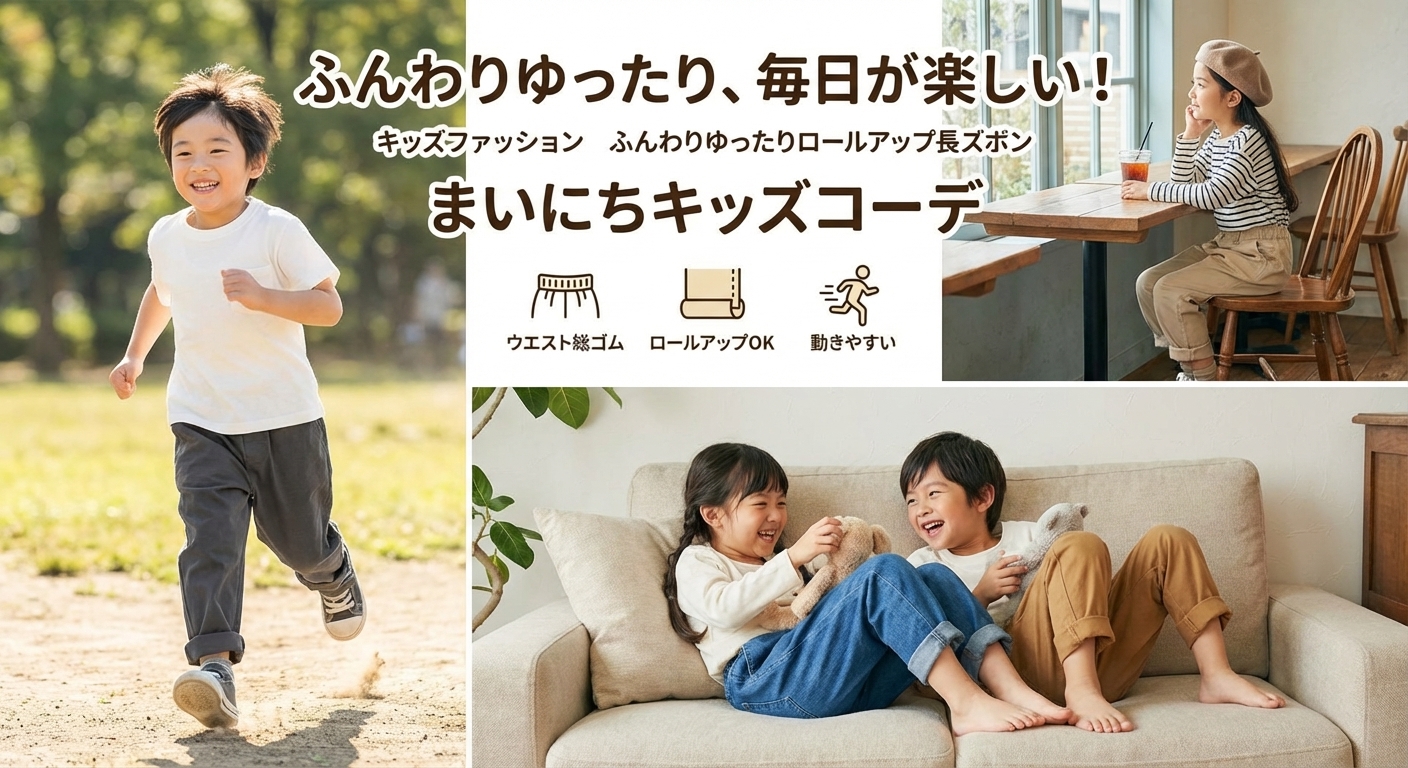 キッズファッション ふんわりゆったりロールアップ長ズボン - シーン別コーデ提案