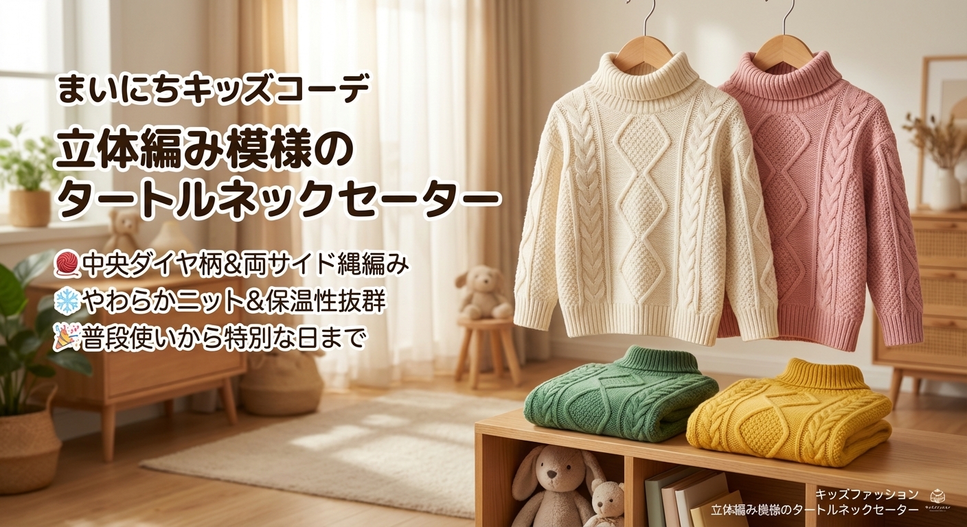 キッズファッション 立体編み模様のタートルネックセーター - 商品イメージ