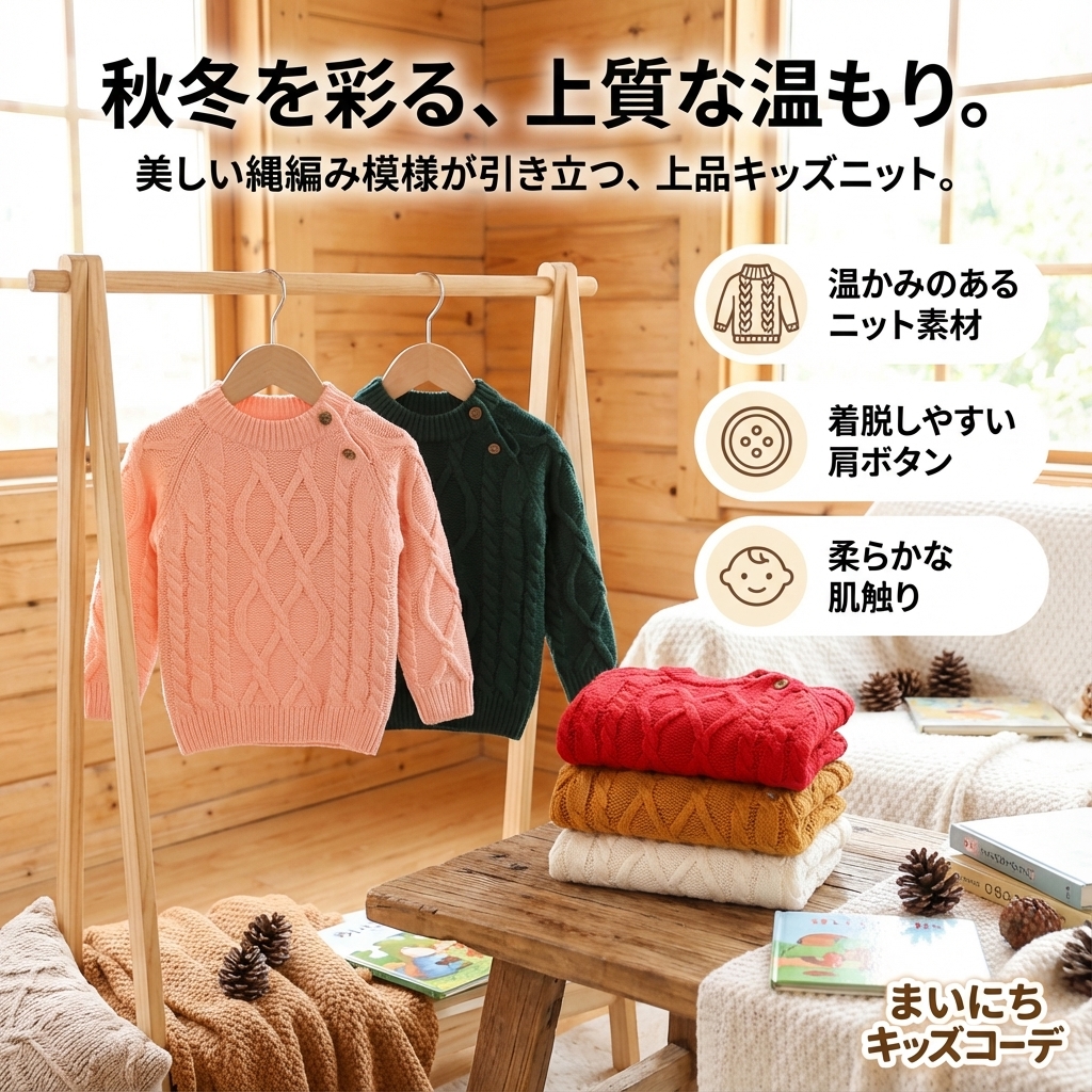 キッズファッション 子供用縄編み模様長袖セーター - 商品イメージ