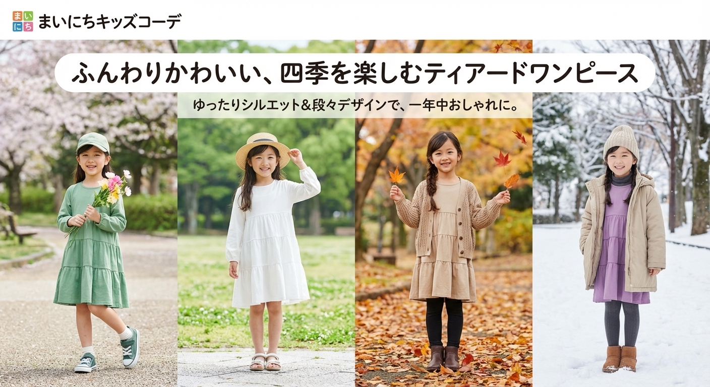 キッズファッション ふんわり段々ティアード長袖ワンピース - シーズン＆シーン別の着こなし提案