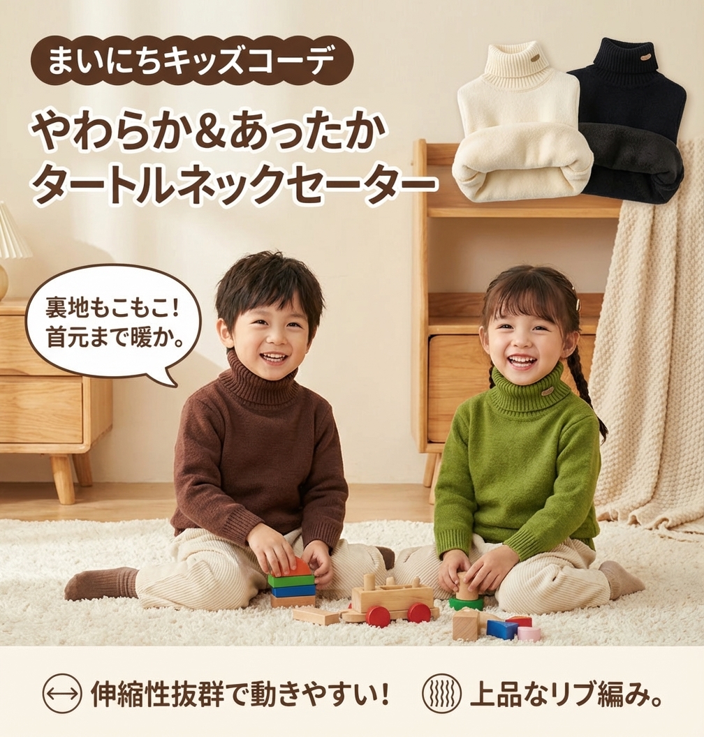 キッズファッション 子供用タートルネック長袖セーター - 商品イメージ