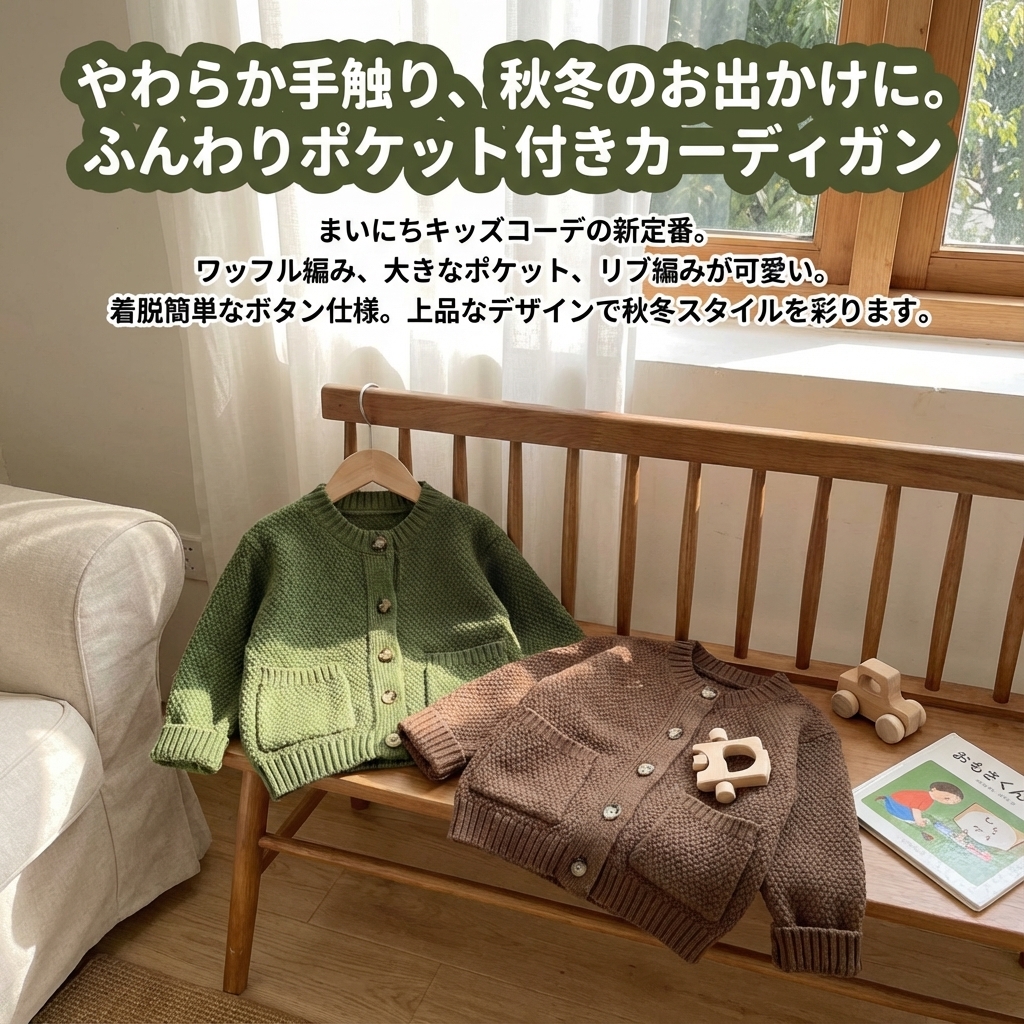 キッズファッション ふんわりポケット付きカーディガン - 商品イメージ