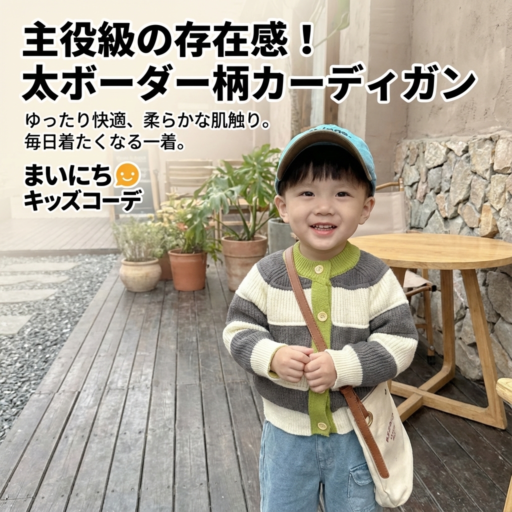 キッズファッション 太ボーダー柄カーディガン - 商品イメージ