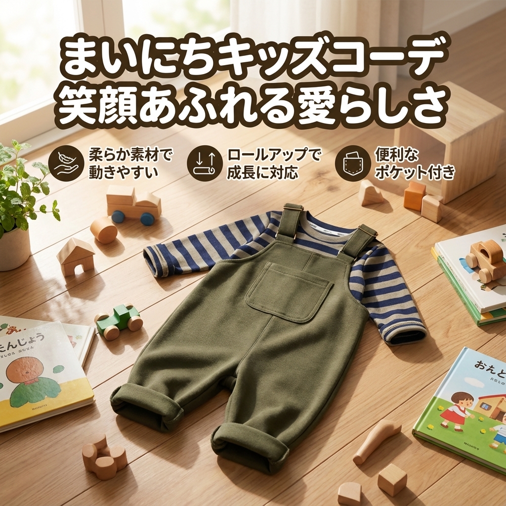 キッズファッション 可愛らしいサロペット風オーバーオール - 商品イメージ