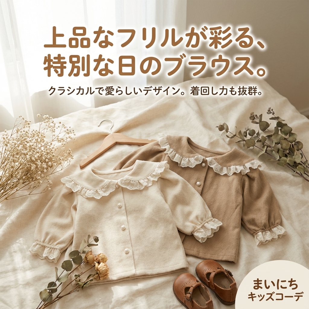 キッズファッション フリル襟付き長袖ブラウス - 商品イメージ