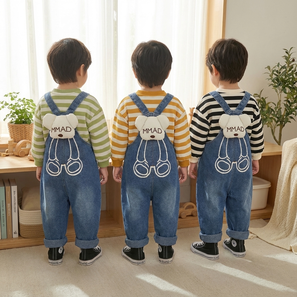 キッズファッション かわいい動物モチーフサロペットパンツセット - 商品イメージ