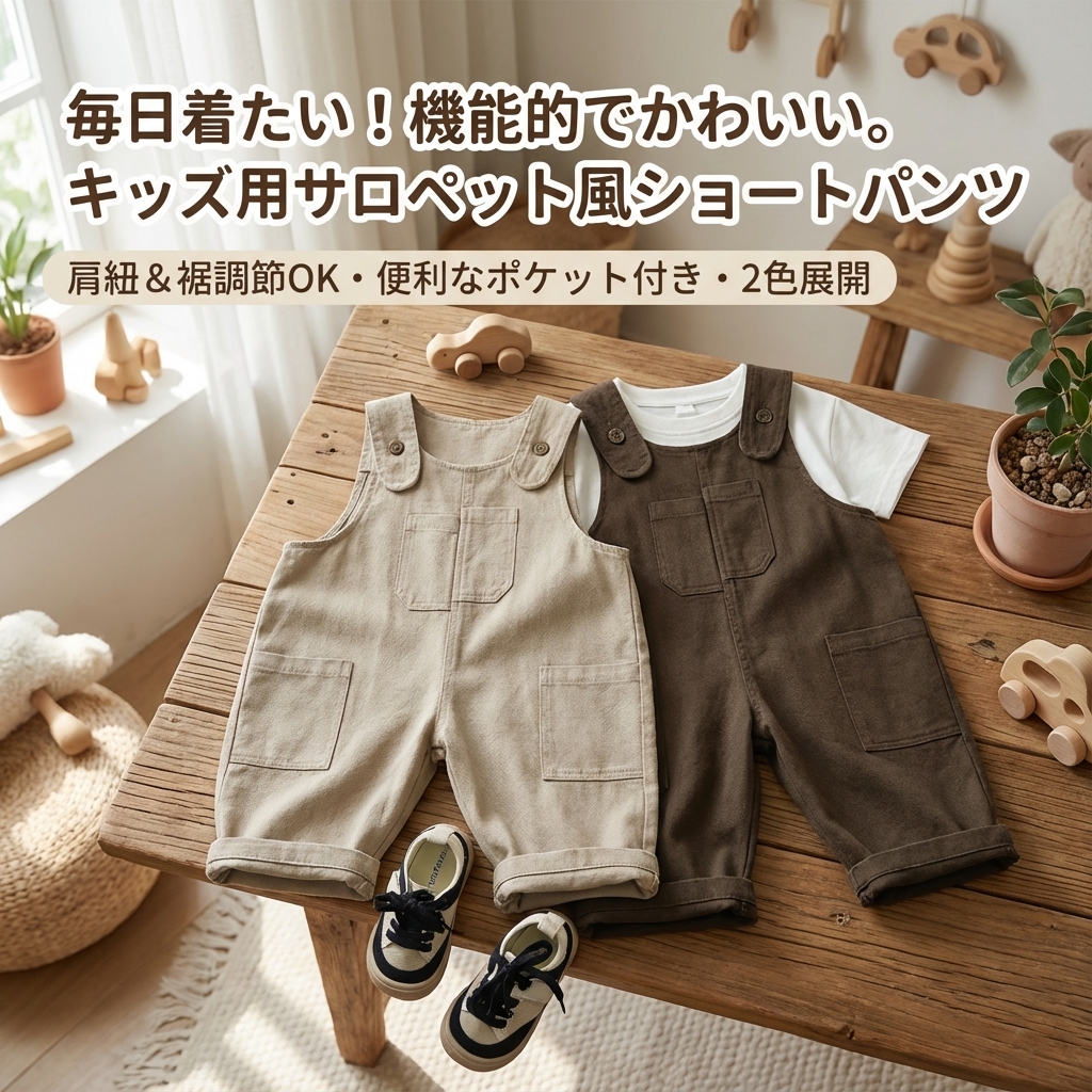 キッズファッション こども用サロペット風ショートパンツ - 商品イメージ