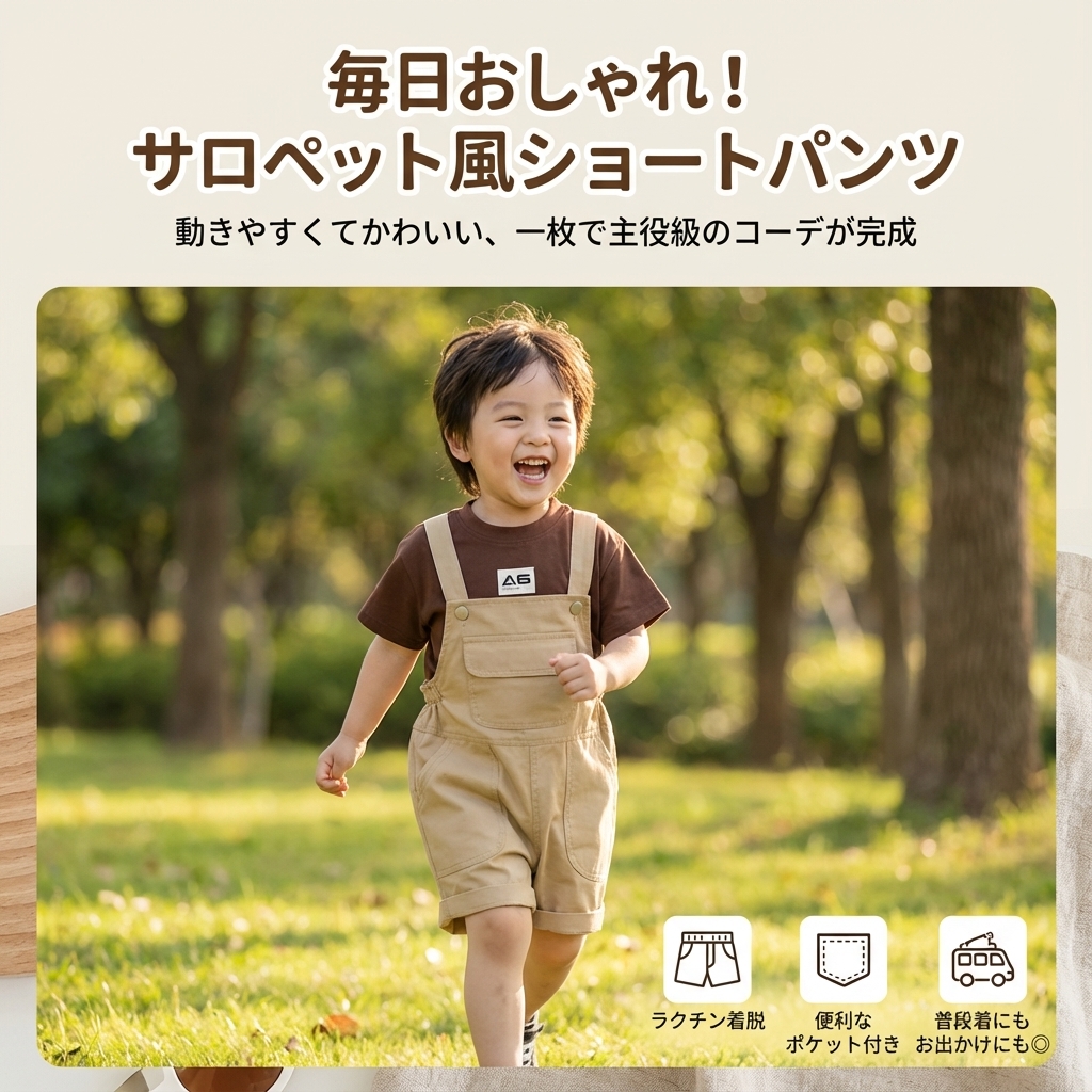 キッズファッション 可愛らしいサロペット風ショートパンツ - 商品イメージ