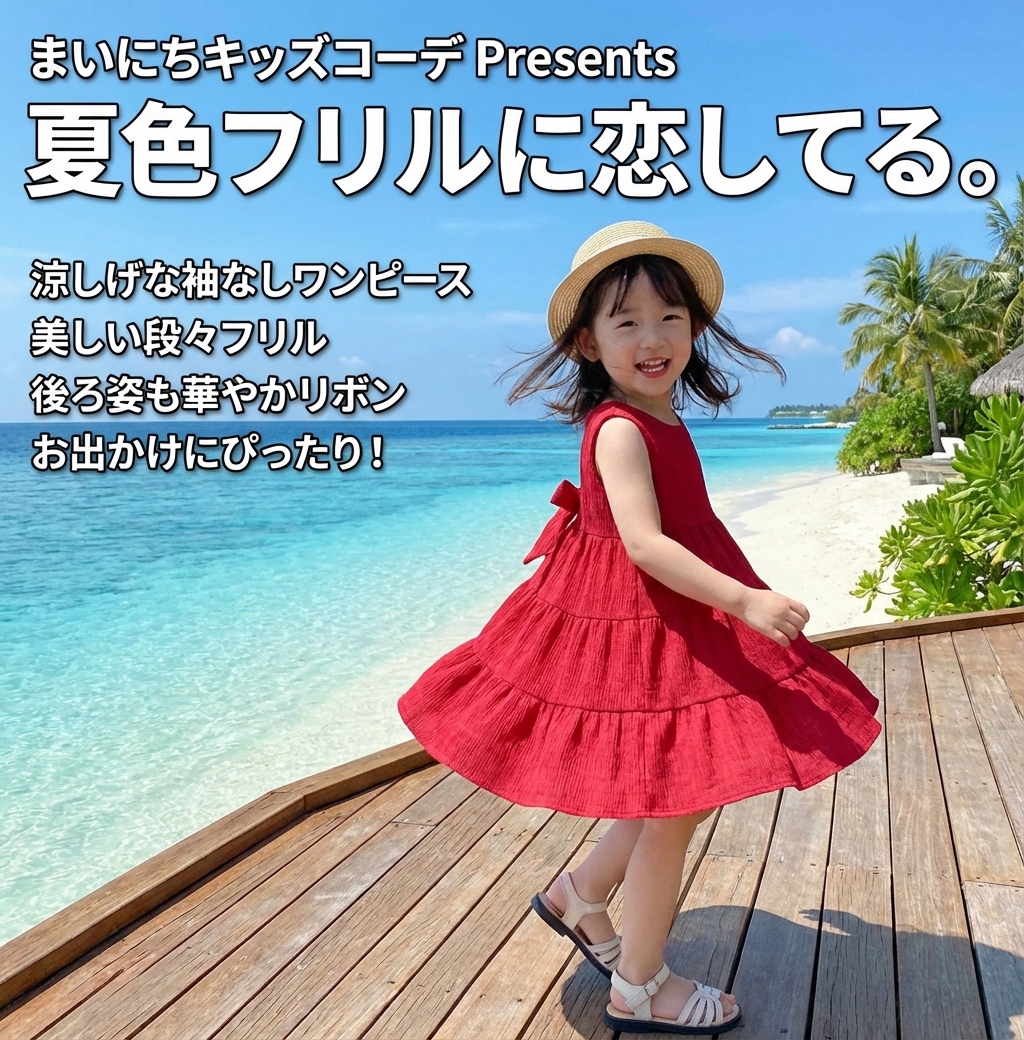 キッズファッション 段々フリル袖なしワンピース - 商品イメージ