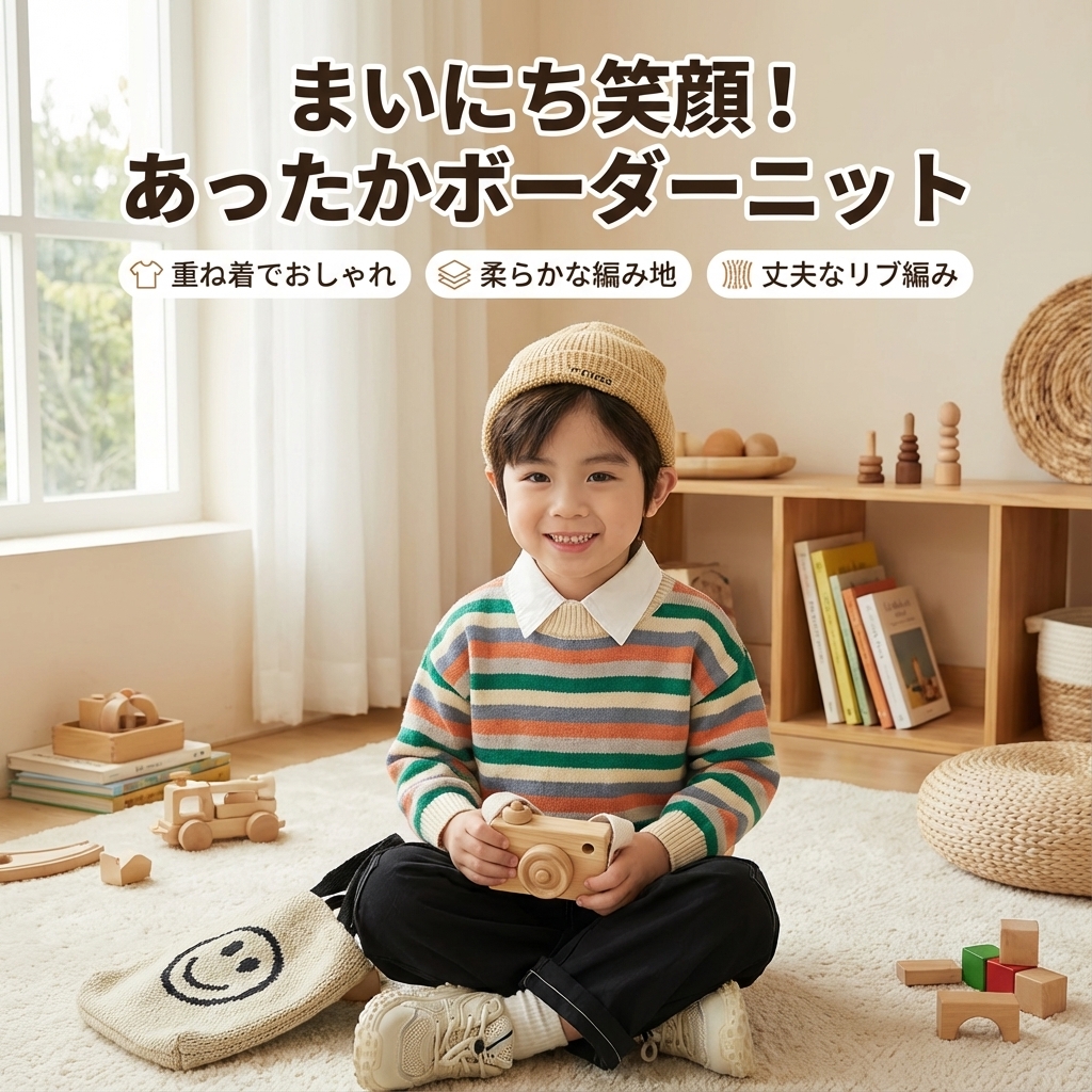 キッズファッション こども用ボーダー柄長袖セーター - 商品イメージ