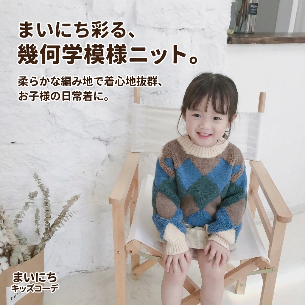 キッズファッション 幾何学模様がかわいいキッズ用長袖ニット - 商品イメージ