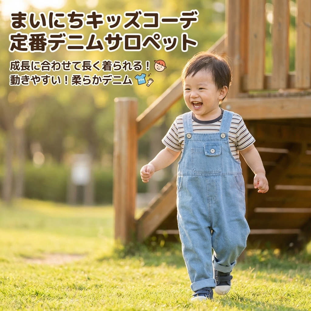 キッズファッション 子供用デニムサロペット可愛いポケット付きオーバーオール - 商品イメージ