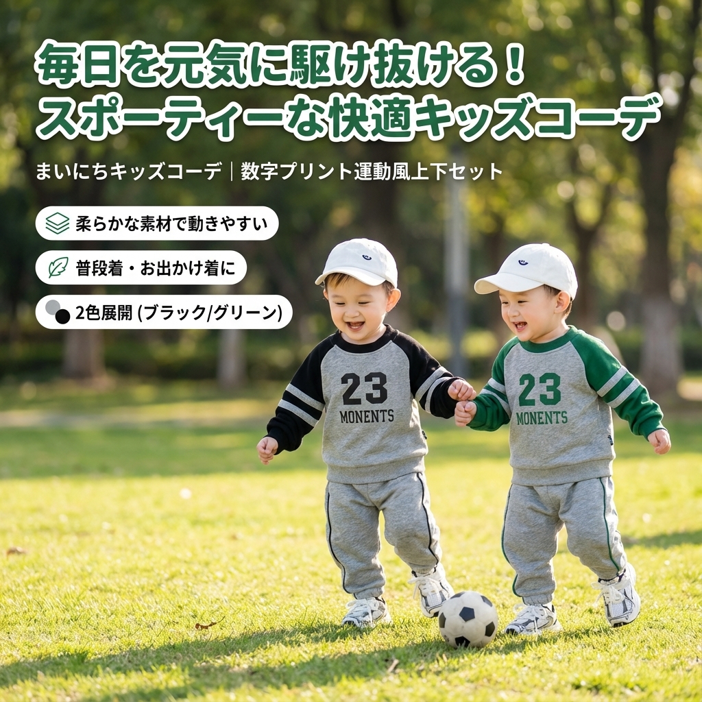 キッズファッション 数字プリント運動風上下セット - 商品イメージ