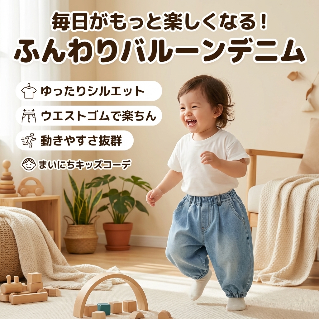 キッズファッション キッズ ゆったり バルーンシルエット デニムパンツ - 商品イメージ