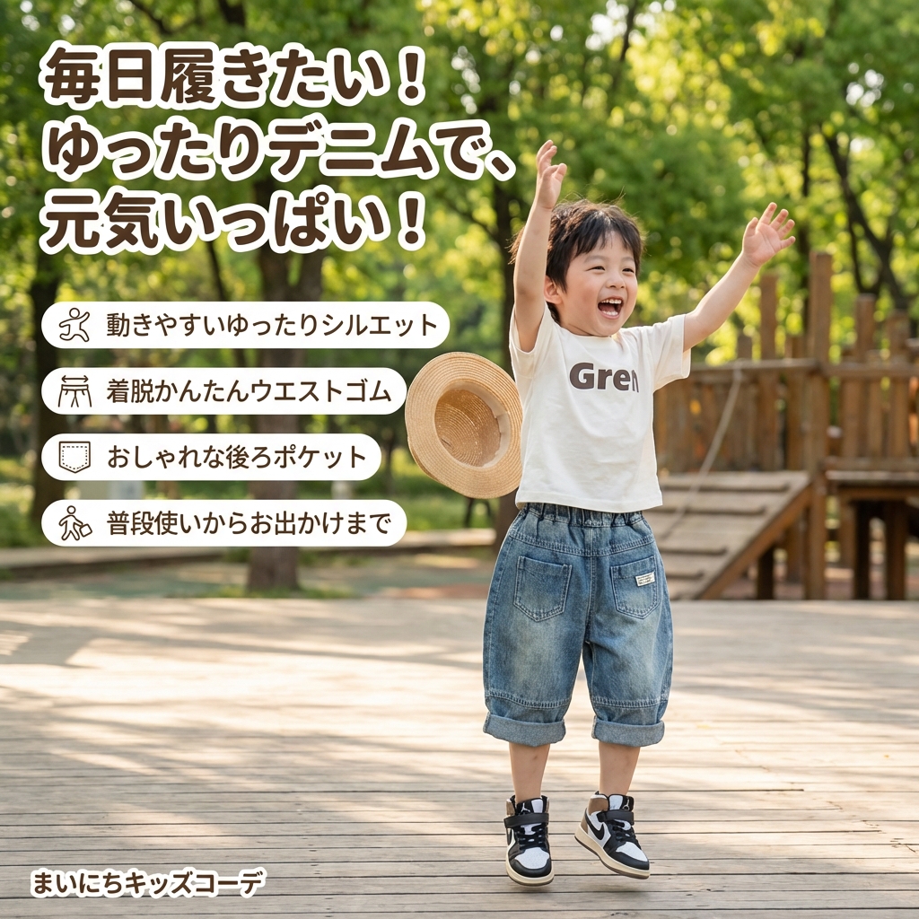 キッズファッション ゆったりデニム風短パンツ - 商品イメージ