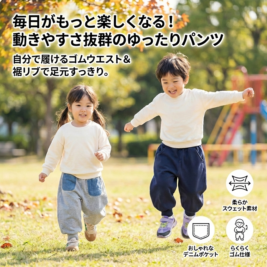 キッズファッション こども用ゆったりリブ裾スウェットパンツ - 商品イメージ