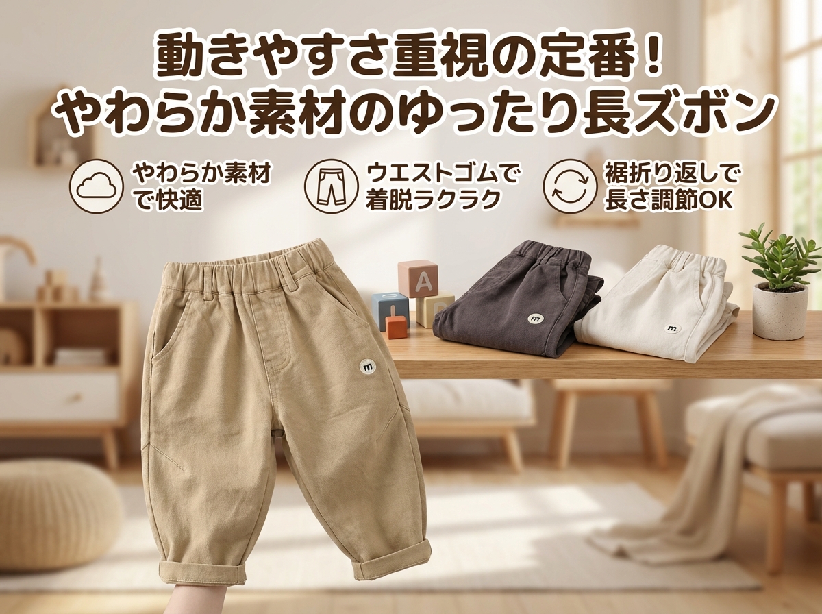 キッズファッション やわらか素材のゆったりシルエット長ズボン - 商品イメージ