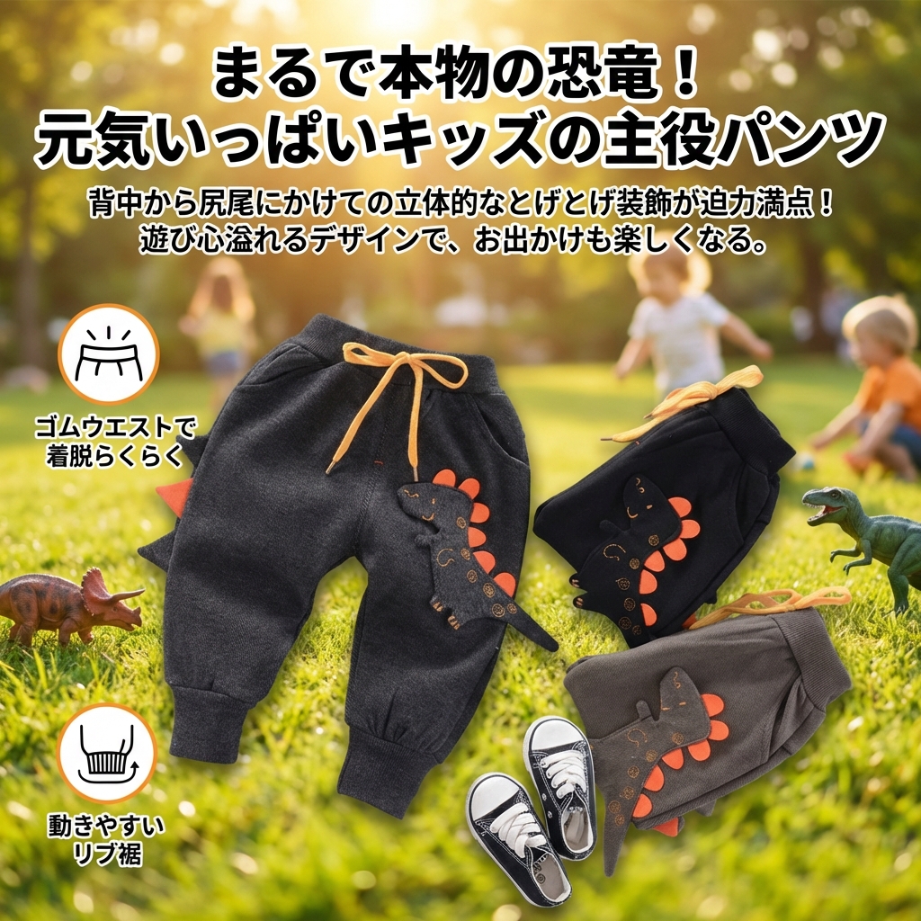 キッズファッション 恐竜尻尾付きスウェットジョガーパンツ - 商品イメージ