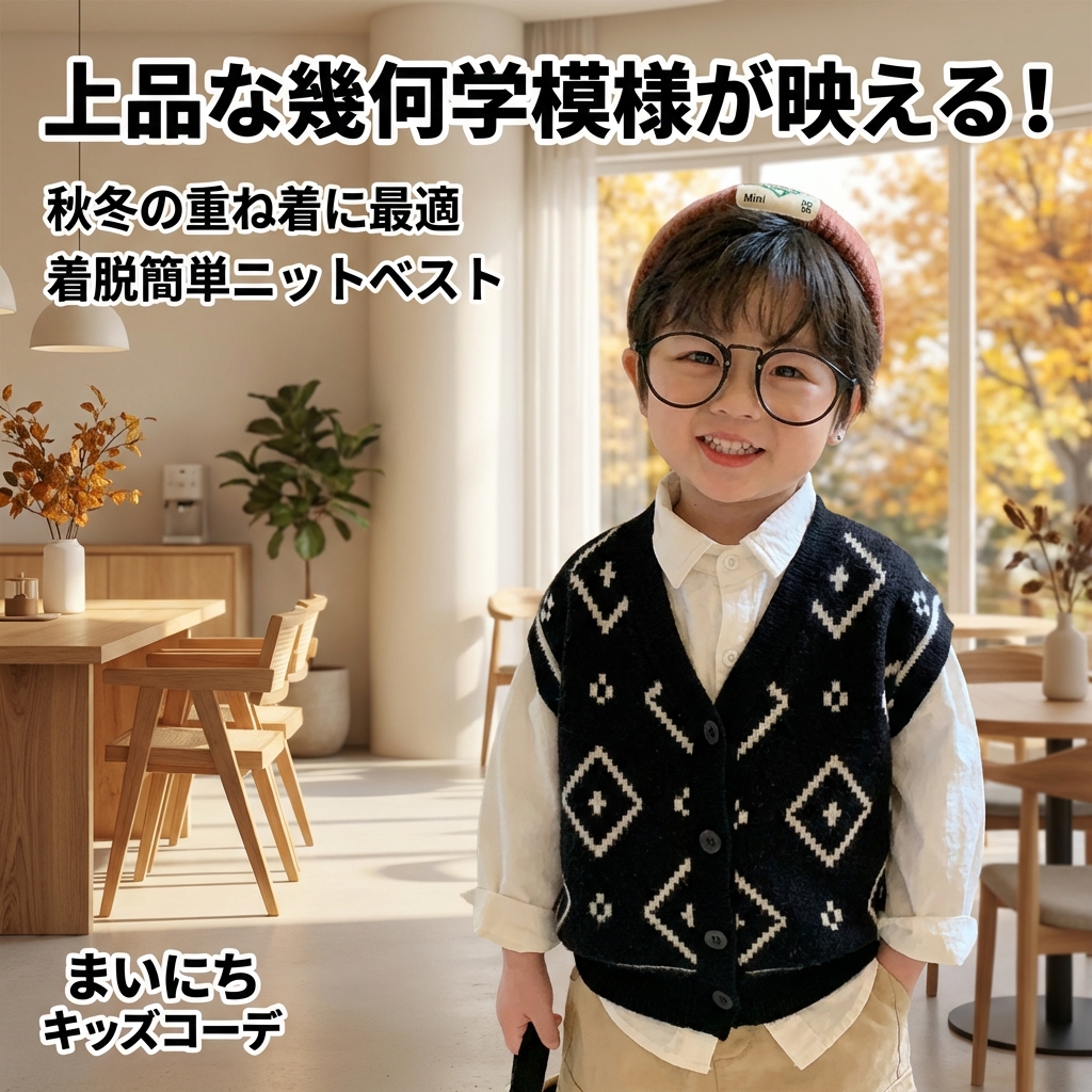 キッズファッション 幾何学模様のニットベスト - 商品イメージ