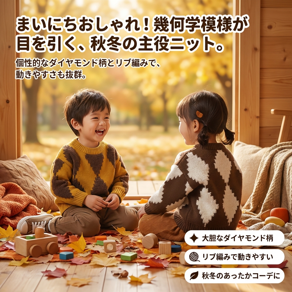 キッズファッション 幾何学模様クルーネックプルオーバー - 商品イメージ