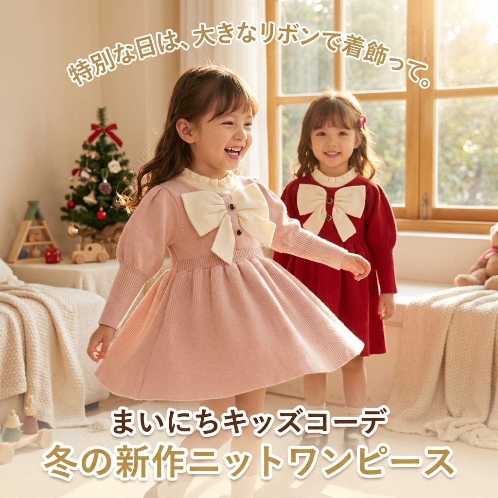 キッズファッション 大きなリボンが可愛いニットワンピース - 商品のポイント