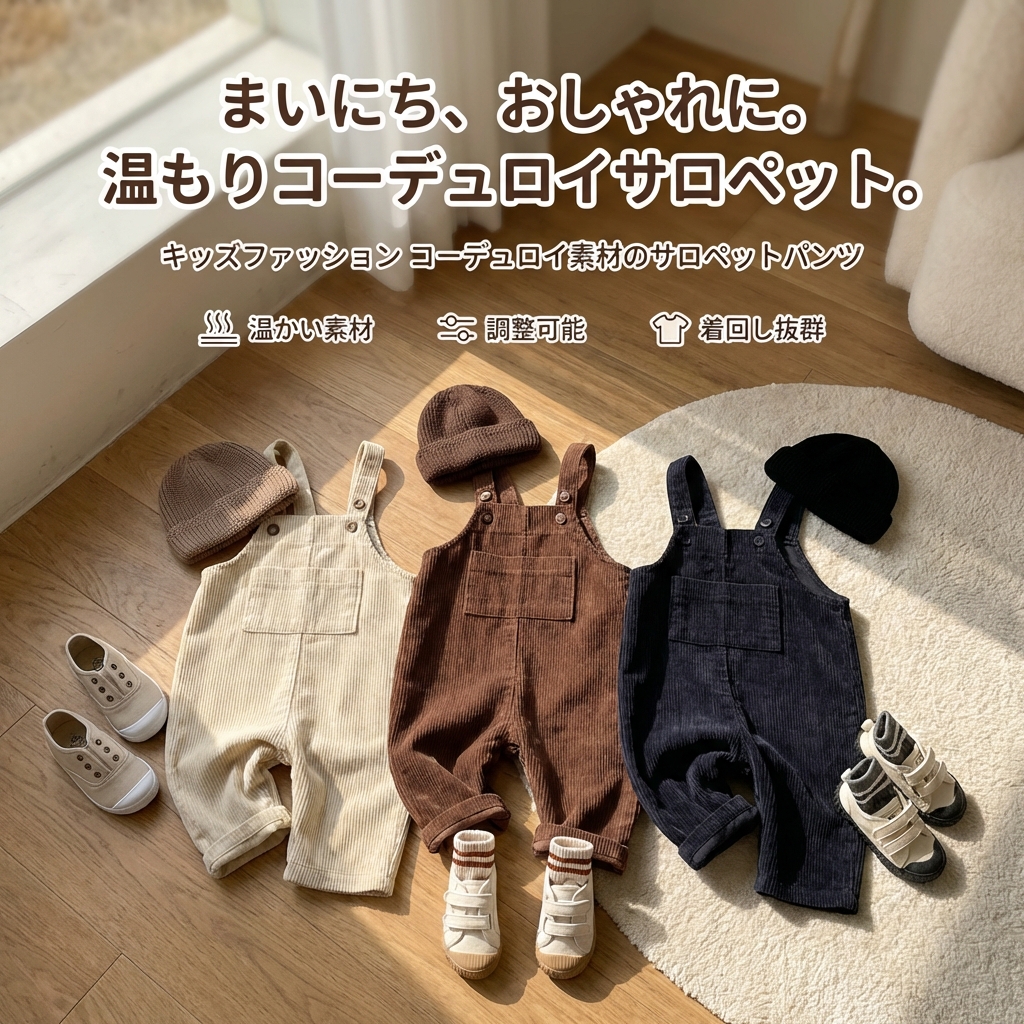 キッズファッション コーデュロイ素材のサロペットパンツ - 商品イメージ