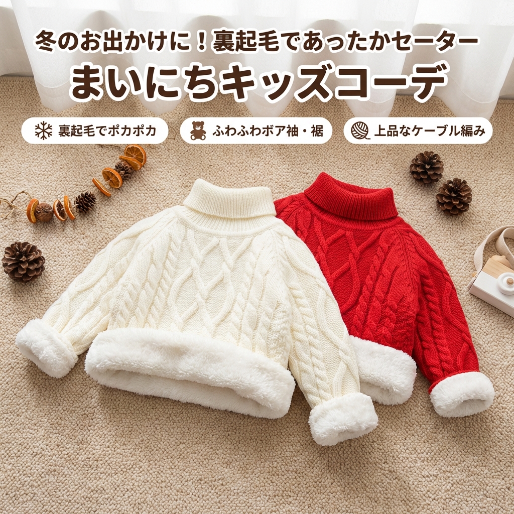 キッズファッション 裏起毛あったかケーブル編みタートルネックセーター - 商品概要