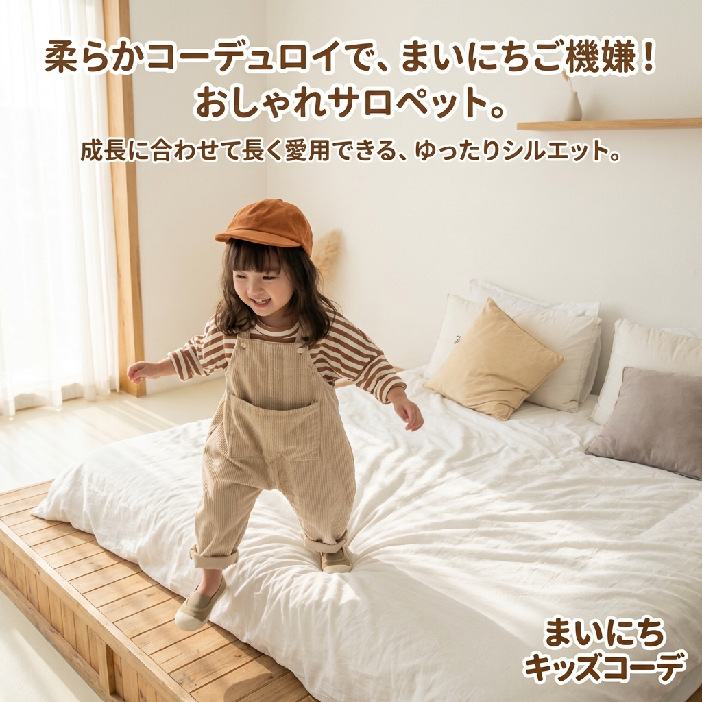 キッズファッション パンツ　コーデュロイ風サロペットパンツ - 商品イメージ