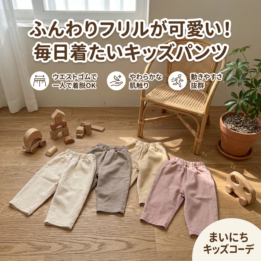 キッズファッション パンツ　ふんわりフリル付きウエストゴムパンツ - 商品イメージ