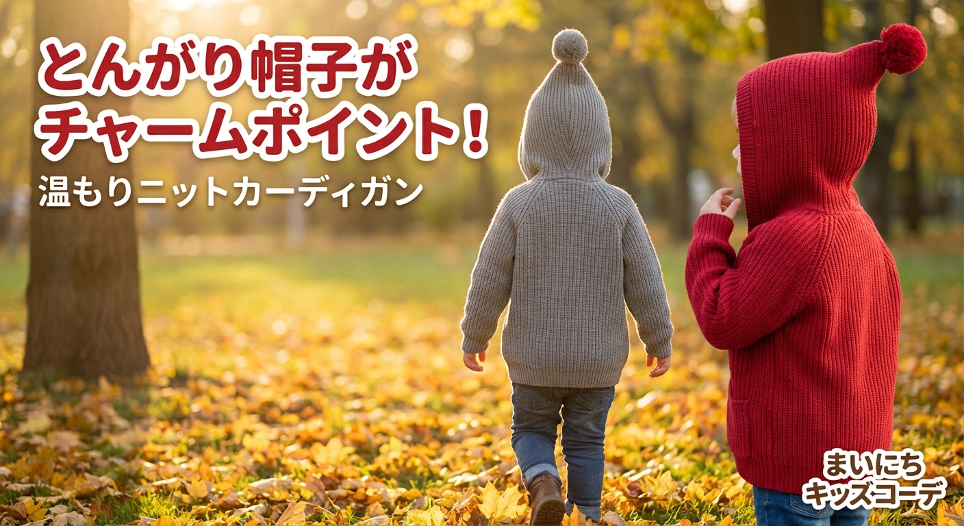 キッズファッション ニット　とんがり帽子付きニットカーディガン - デザインのポイント