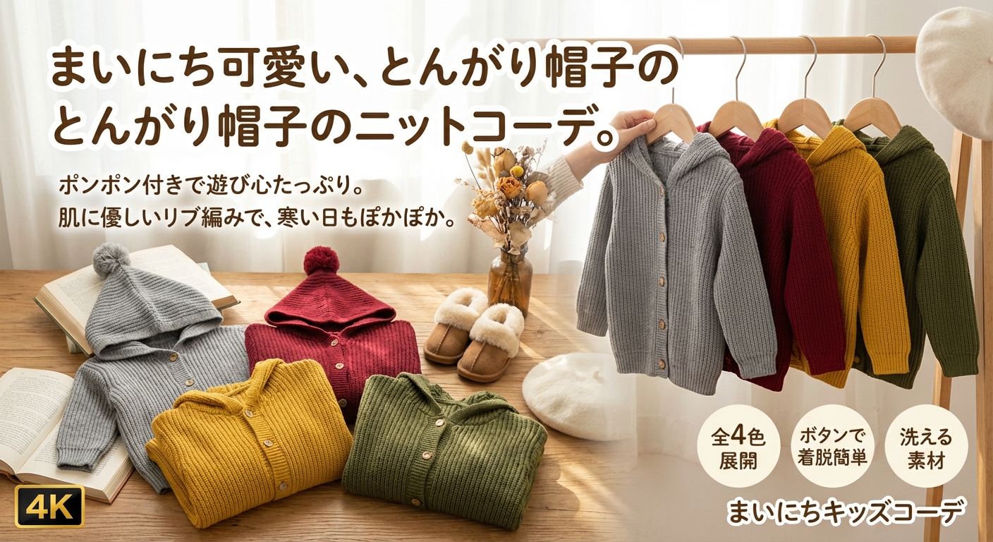 キッズファッション ニット　とんがり帽子付きニットカーディガン - カラーバリエーション