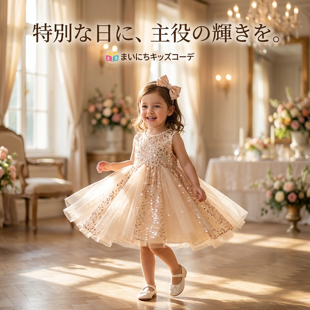 キッズファッション ドレス　キラキラスパンコール装飾チュールプリンセスドレス - 商品イメージ