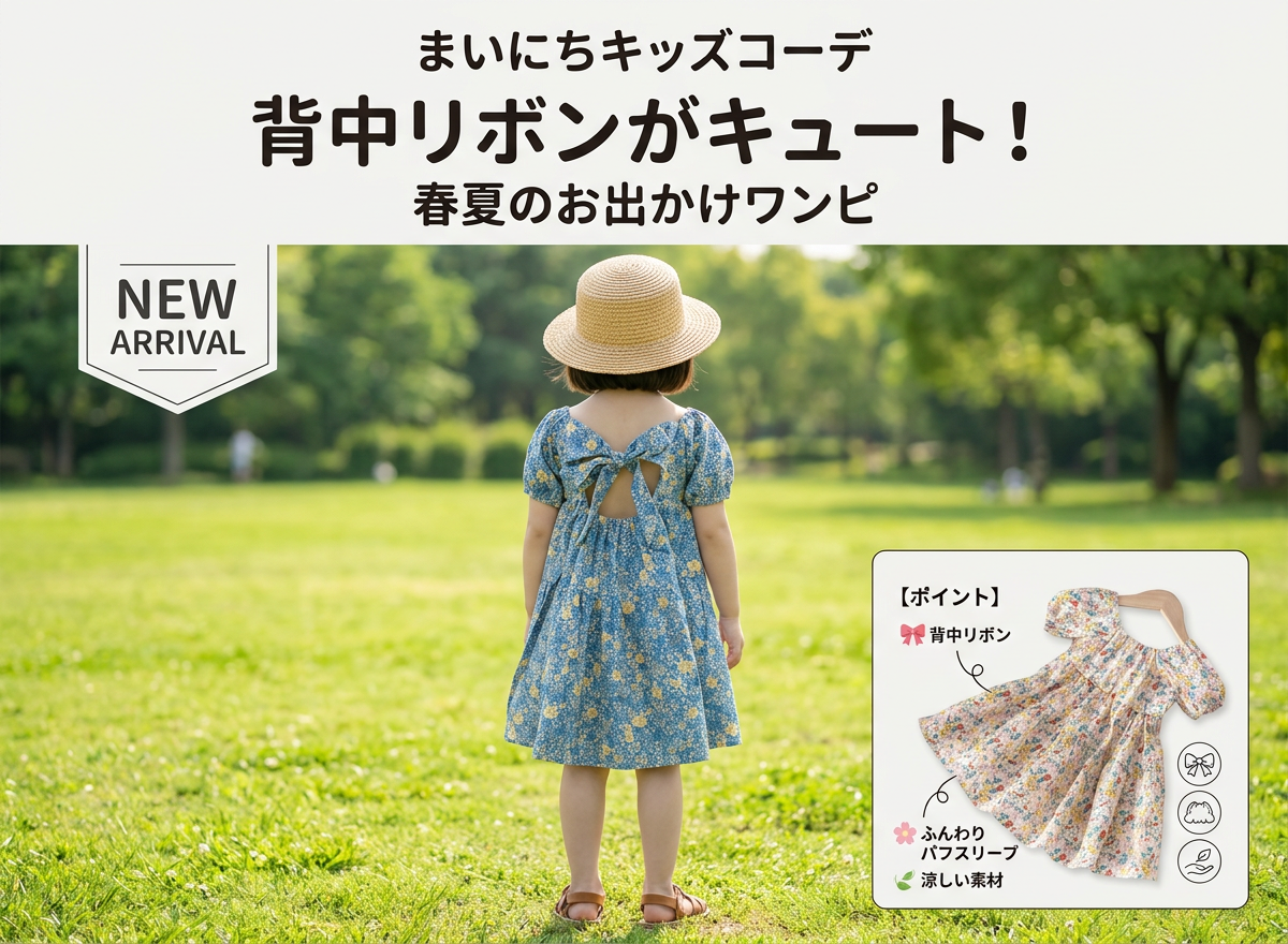 キッズファッション 背中リボン付き小花柄パフスリーブワンピース - 3. シーンに合わせて。おすすめのコーディネート提案